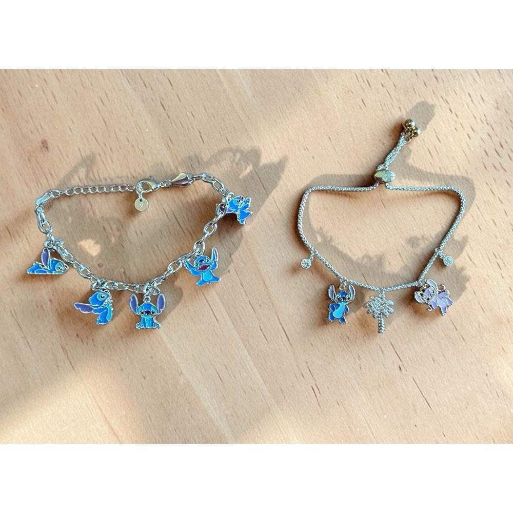 Disney Lilo Stitch Silver Charm Bracelet set of two 'Ohana Means Family' Design